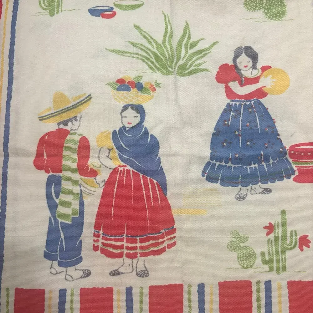 Vintage  Linen Kitchen Towel  Southwestern Aztec Kitschy Retro 26 x 16
